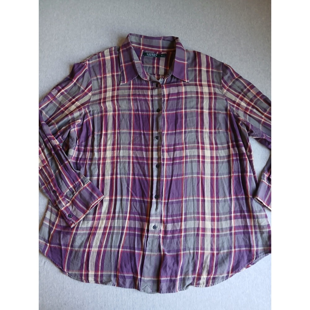 Lauren Ralph Lauren Top 2x Plaid Button Down Shirt Preppy Office Work Career